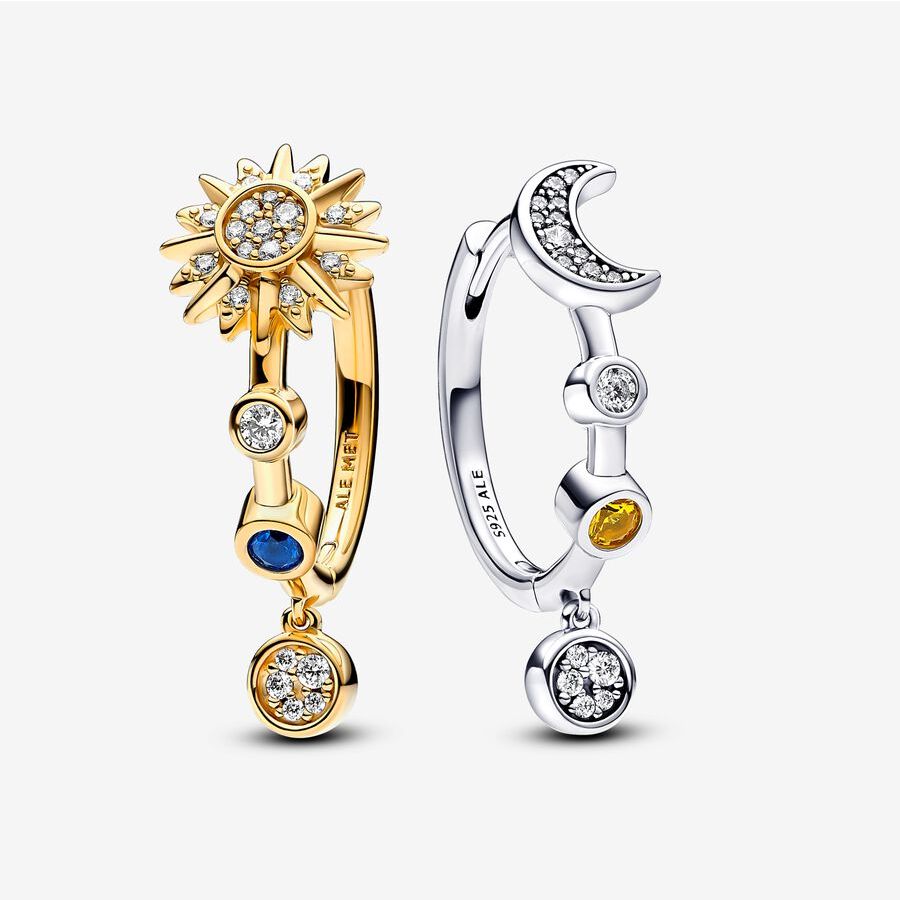 Brincos De Duas Cores 925 Silver Gold Brilhante Zircon Solar System Ladies Jóias De Luxo