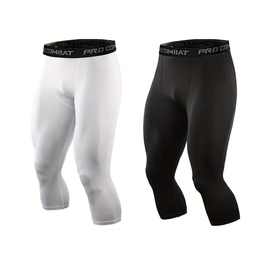 Calças De Compressão Masculinas De 3/4 Cool Dry Sports Tights Baselayer Running Leggings