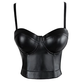 WECHERY Crop Top Mulher Moda Pu Preto Oferta De Ombros De Couro Mais Tamanho Push Up Corset Corpete Sem Mangas
