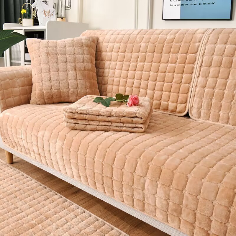 Capa De Almofada De Sofá De Pelúcia Antiderrapante Universal Simples Moderna Espessamento Estilo Flanela