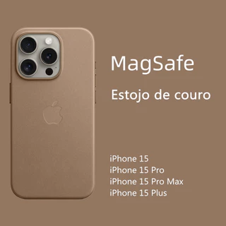 Capa De Couro Com Alça Magsafe Para capinha iPhone 15 Pro Max Plus 15Pro Invólucro à prova de choque de couro luxuoso real compatível com suporte de cartão de carregador sem fio