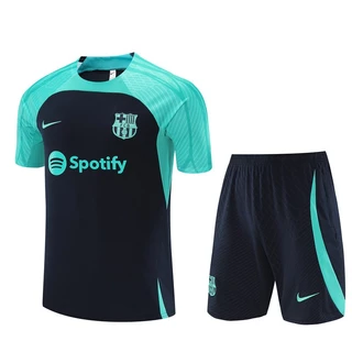 2023/24 Camisa Treino Camiseta De Treinamento De Futebol De Manga Curta Com Gola Redonda + shorts Pedri Gavi Lewandowski Conjunto Masculina Dark Blue Sports Suit