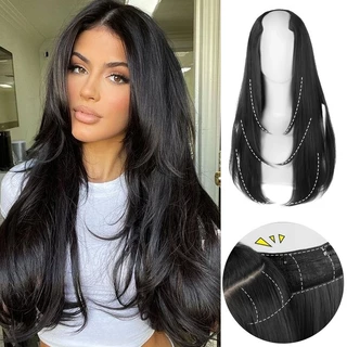 55cm Extensão De Cabelo Longo Liso Em Forma De V 4 Clipes Peça Única Sintético Para Mulheres