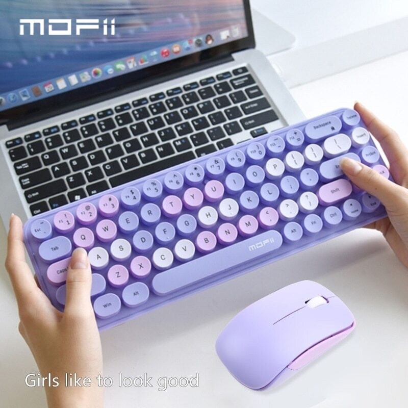 Jomaaa & MOFII Teclado Sem Fio Colorido E Mouse Ergonômico Para Máquinas De Escrever De Pequeno Porte Combo Windows 7/8/10 Laptop Desktop
