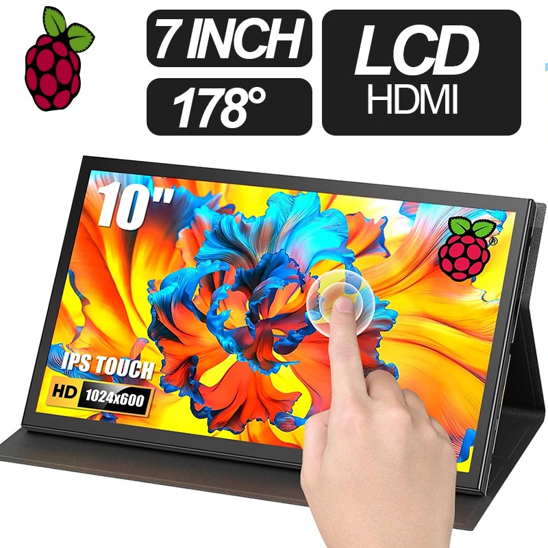 Raspberry Pi 7 inch Mini Monitor IPS Touchscreen HDMI 1024x600 178 ° Ver Painel De Tela Sensível Ao Toque Capacitiva Sem Ângulo De Acionamento Caixa Para Win 10/8/7