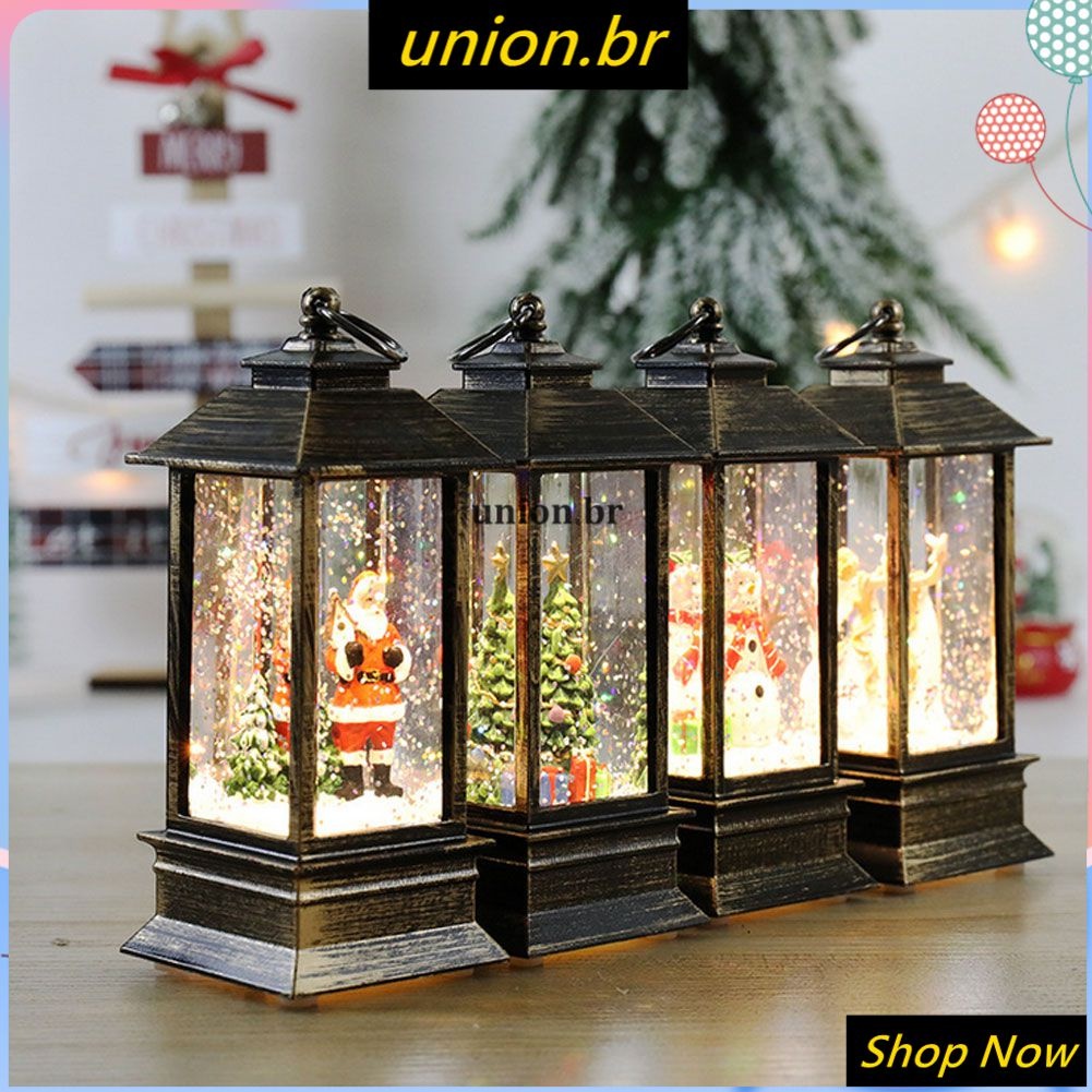 Lanterna a sfera di neve natalizia con illuminazione, vintage, con luce a sfera di neve, ricarica USB e luce notturna per decorazioni e regali (C