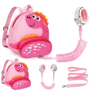 Mochila infantil Metoo mini dinossauro com elo de segurança anti-perda, adequada para 1 a 5 anos.