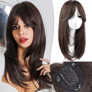 Topper Cabelos De 45cm Para Mulheres Com Clip De Bangs Em Camada Longa Cobertura De Base Grande De 18 Polegadas Sintéticos Hair Piece Loss