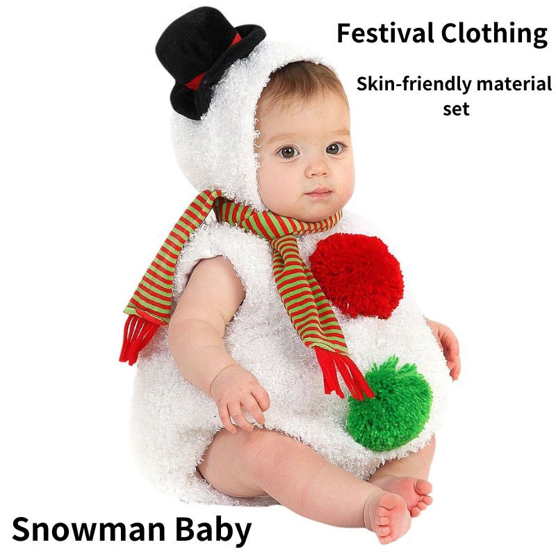 Bebê Branco de Natal Bebê Homem de Neve Sem Manga Fato de Salto Sem Manga Material de Fibra Viscosa Macia e Amiga da Pele Adequado para Bebês de 1-3 Anos