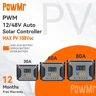 PowMr 30A 60A 80A Controlador De Carga Solar PWM 12V/24V/36V/48V Automático Suporte Máximo PV 100 VDC De Chumbo Ácido Lifepo4 Bateria Um Ano Garantia Gratuita