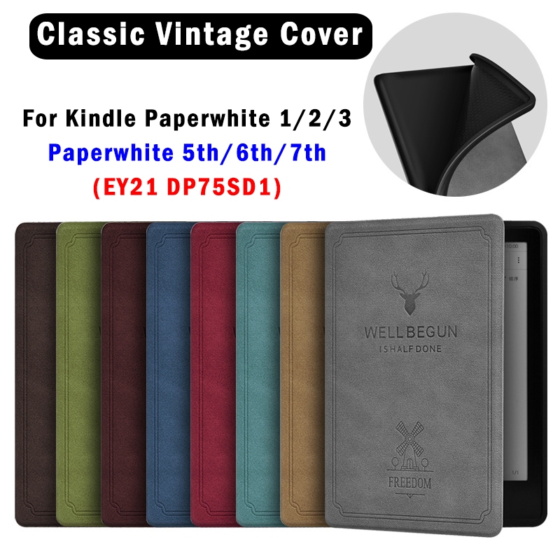 Para Kindle Paperwhite 3 2 1 6.0 Polegadas 5o 6o 7o gen DP75SD1 EY21 Classic Vintage PU Leather Soft Case Premium Capa Macia Magnética Leve Com Auto Sleep/Wake up