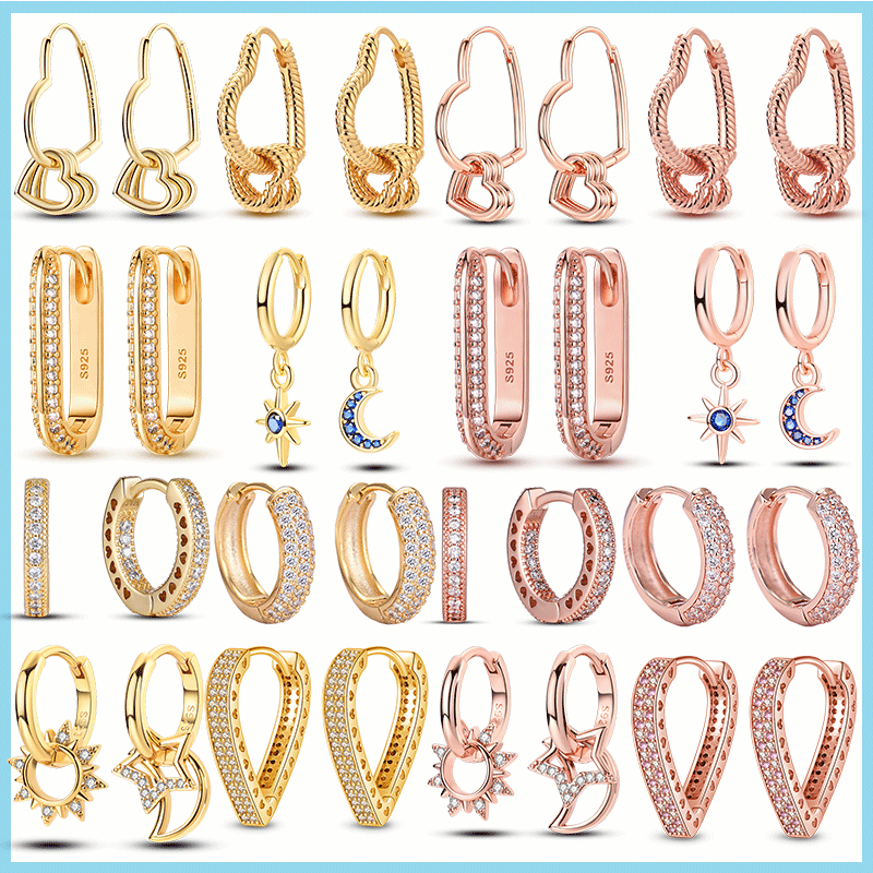 Orecchini A Cerchio Pendenti Con Stella In Argento 925 E Zirconi - Unisex