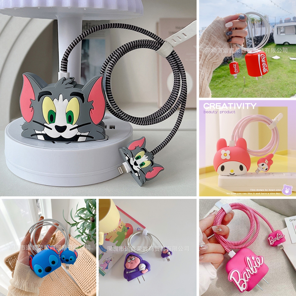 【 4 Peças Set 】 20W Conjunto De Protetor De Vaca De Chá De Leite Para iPhone14 13 12 11 18W Proteção Do Carregador Fofo Cabo Telefone Acessórios