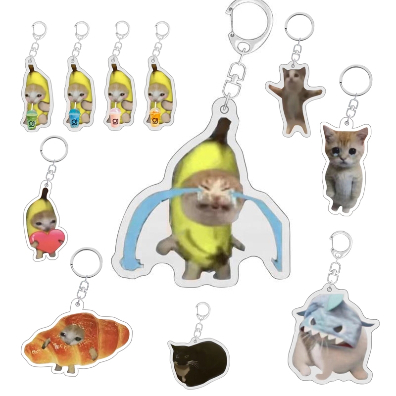 Comida Gato Banana Emoji Chaveiro Pingente Mochila Engraçado