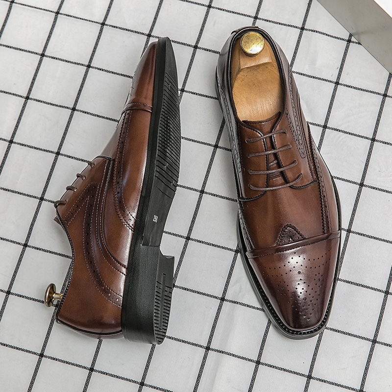 Novo Tamanho 38 ~ 48 Formal Wingtip Men Oxfords Derby Shoes Leather Office Laces Up Brogues Casamento