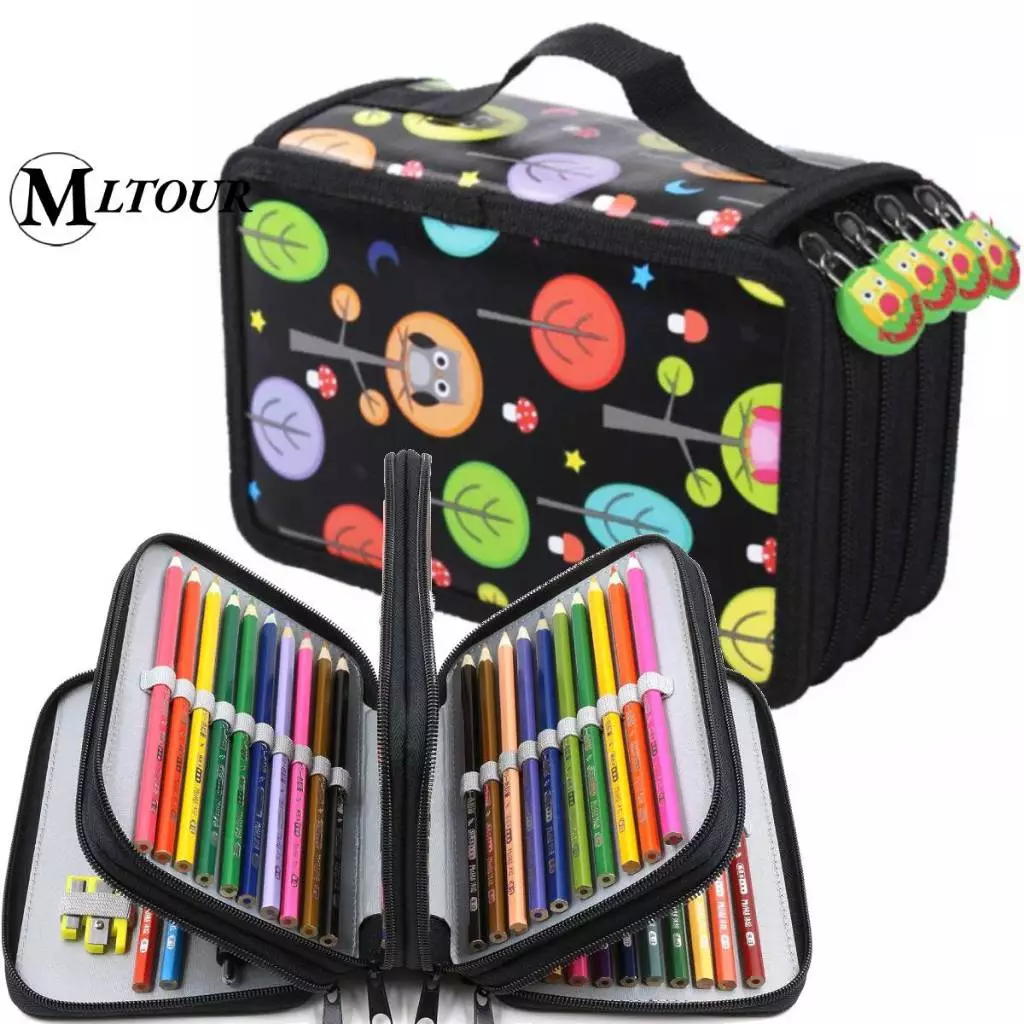 Estojo De Lápis Padrão De Floresta De 72 Furos Quatro Camadas Com Zíper requintado/Material Escolar / Papelaria