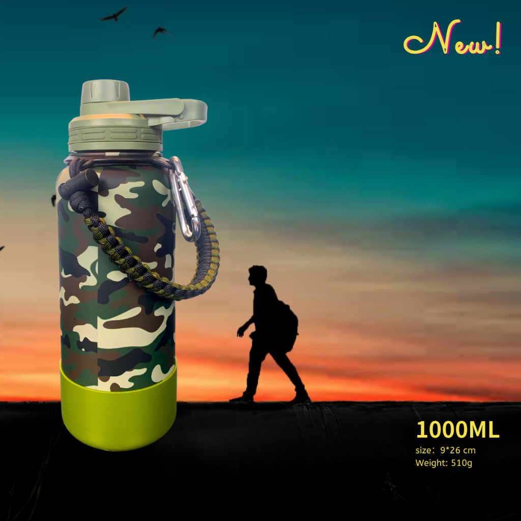 Garrafa De Água 1000ml 304 Camuflagem De Aço Inoxidável Isolado Nome Personalizado Garrafa Térmica