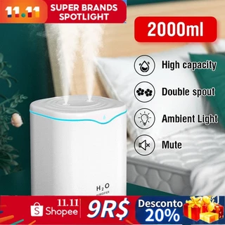 Umidificador De Ar Multifuncional Universal Com Purificador De 2000ML E Difusor De Aroma LED De Grande Capacidade Anti-secagem