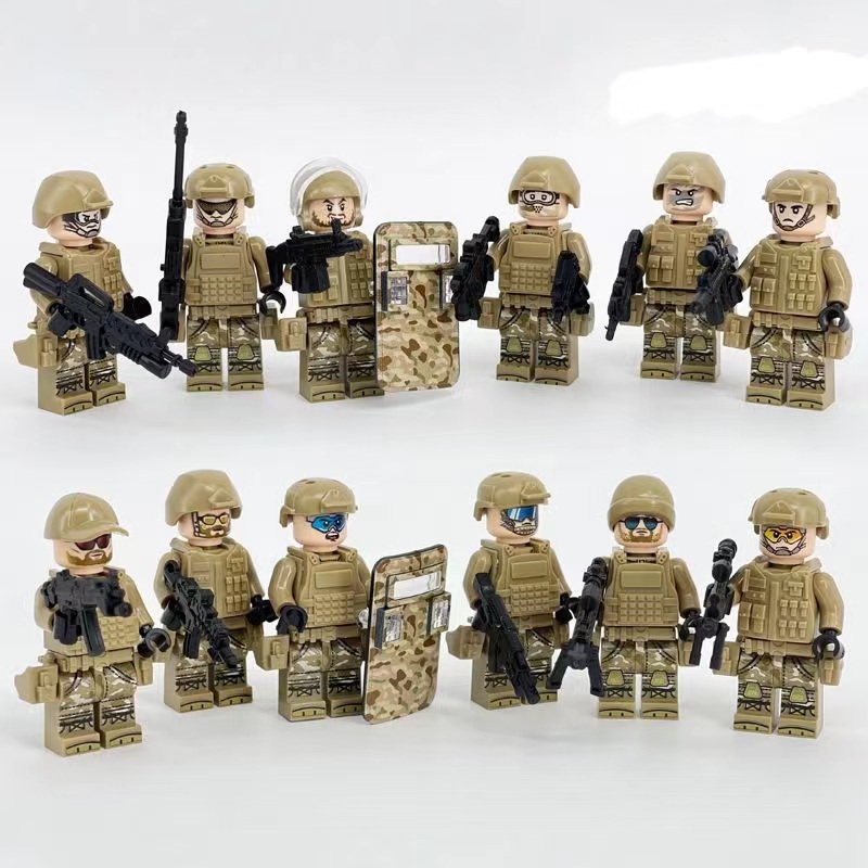 Compatível com as Minifiguras Lego Construindo Blocos de Construção Montagem de Forças Especiais Militares Polícia Mercenária do Deserto SWAT