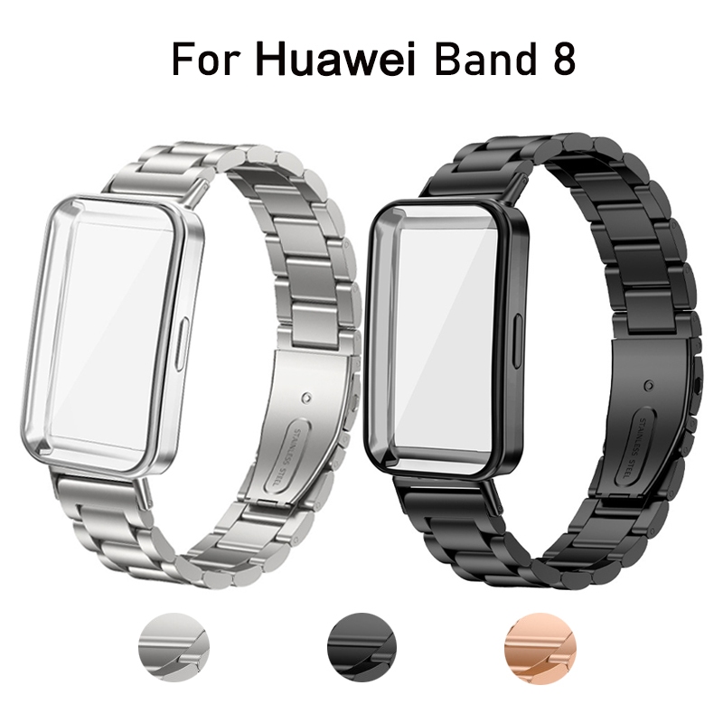 Estojo De Aço Inoxidável Para Pulseira De Substituição De Três Plantas Huawei Band 8 Metal Em Huawey Band8 Wristband Accessories