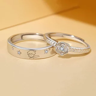 O Pequeno Príncipe E Anel De Casal Rosa Incrustado Com Zircônio Anéis De Amantes De Flores De Tamanho Ajustável Criativo
