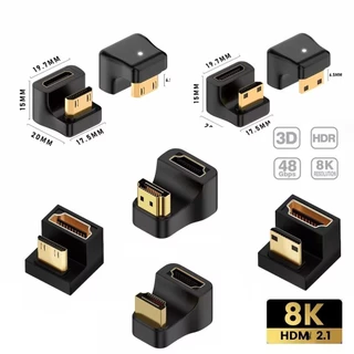 HDTV Para 360 Graus Conversor Em Forma De U Ângulo L Mini HDM Macho HDMI Compatível 2.1 Extensão Fêmea 4K 3D UHD 8K 60Hz Adaptador