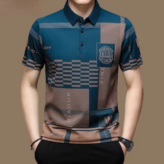 Camisa De Praia De Verão Esportiva casual De Manga Curta POLO Listrada retro Golfe De Negócios top