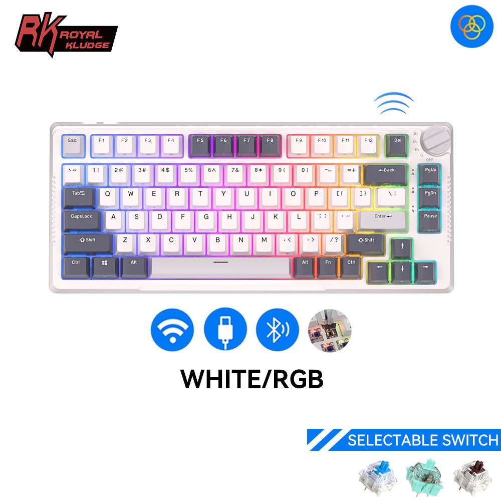 RK H81 Royal Kludge 81 Estrutura De Gaxeta De Chave Tri-Modo RGB