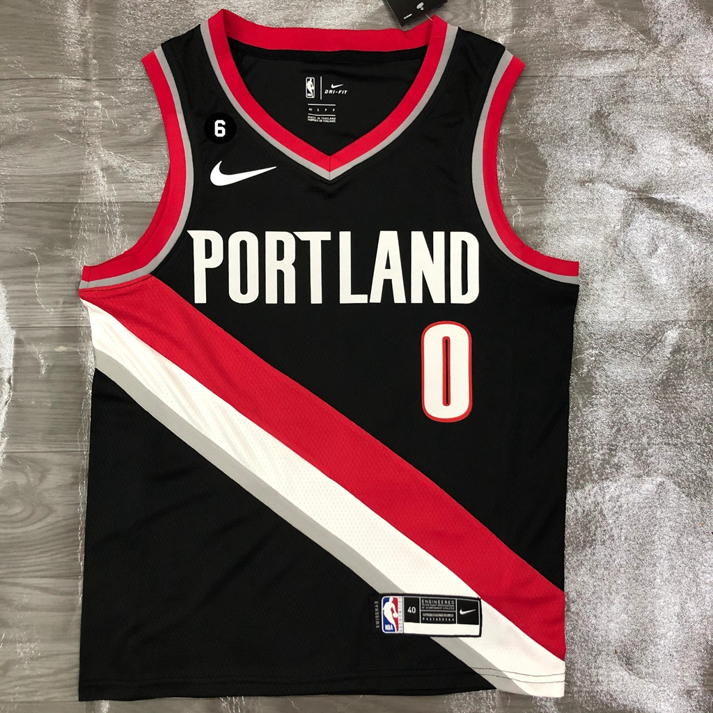 Masculino Camisa 2023NBA Portland Trail Blazers Damian Lillard Preto Basquetebol Jersey
