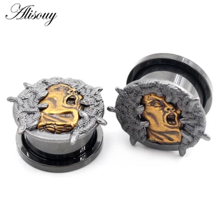 Alisouy 2 Peças De Aço Inoxidável Retro Corda De Cobra Face Túneis De Ouvido Expansor Brincos De Maca Piercing Jóias Corporais