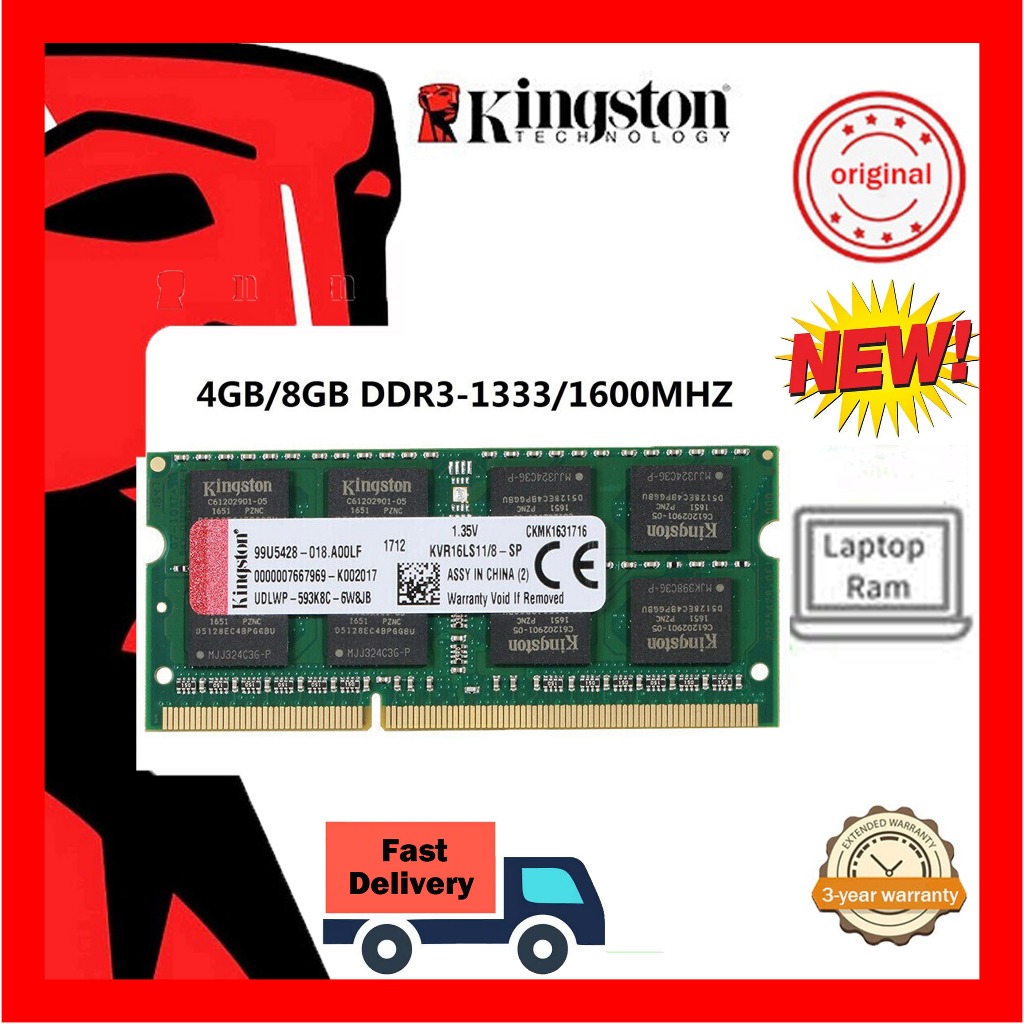 Kingston DDR3 DDR3L Original 2GB 4GB 8GB 1066MHZ 1333MHZ 1600MHZ 1.5V 1.35V SO-DIMM Memória RAM Para Notebook