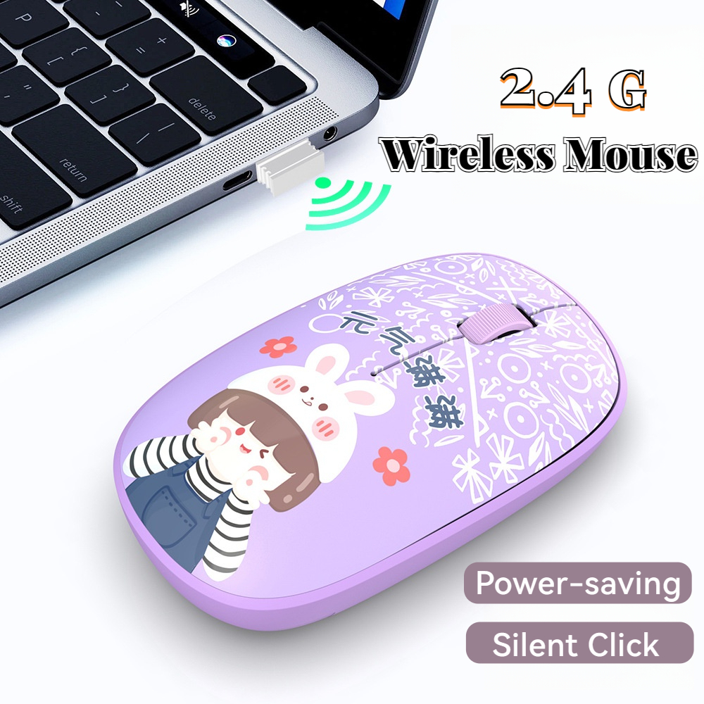 Mouse Sem Fio Para Laptop , Silencioso Fofo , Bateria , Desenho Animado ...