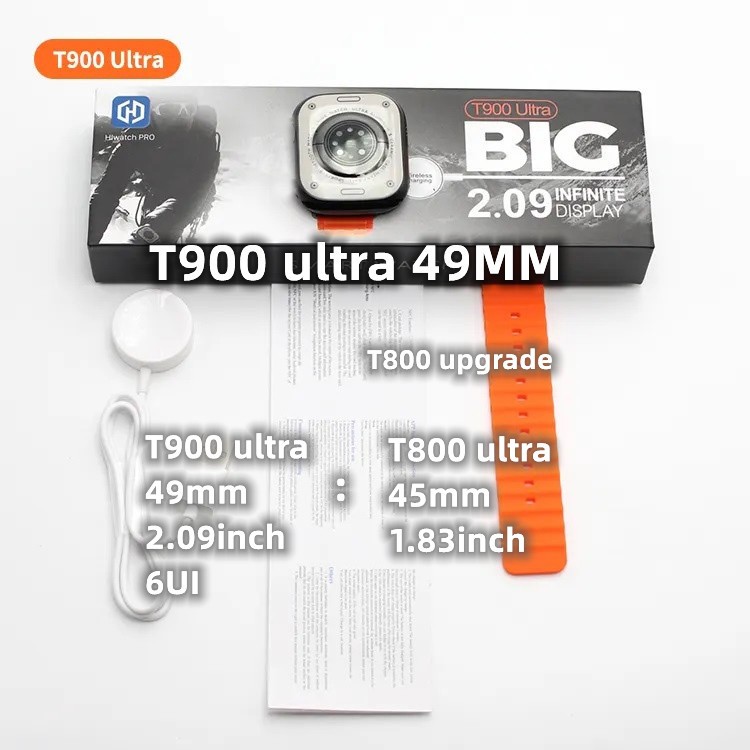 2024 Novo Relógio T900 Ultra Super Smart Watch Series Bluetooth Call IP67 Jogo T800 8 À Prova D'água De 49mm Atualizado Com Tela Maior