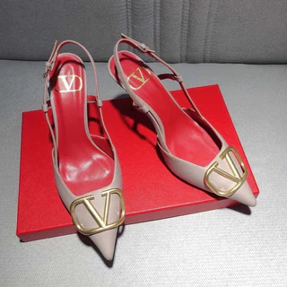 (Com Caixa) Elegantes Sapatos de Salto Alto Femininos com Fivela em V e Bico Fino, Sola de Borracha e Palmilha de Pele de Carneiro