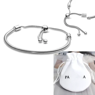 Pulseira Bracelete Movimentos P Deslizante De Prata 925 Corrente De Cobra Com Bolsa De Veludo