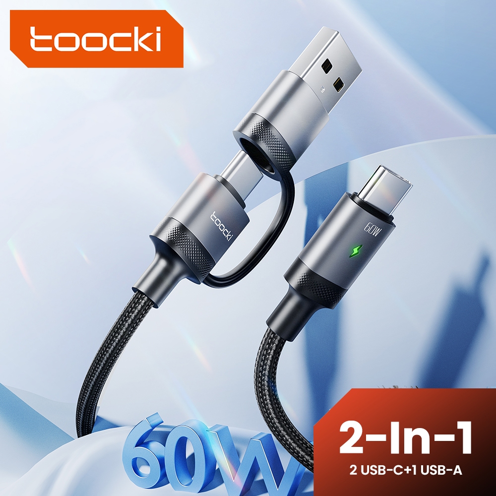 Toocki PD 60W 2 Em 1 Cabo USB Tipo C Para/De Dados De Carregamento Rápido Adaptador De Telefone