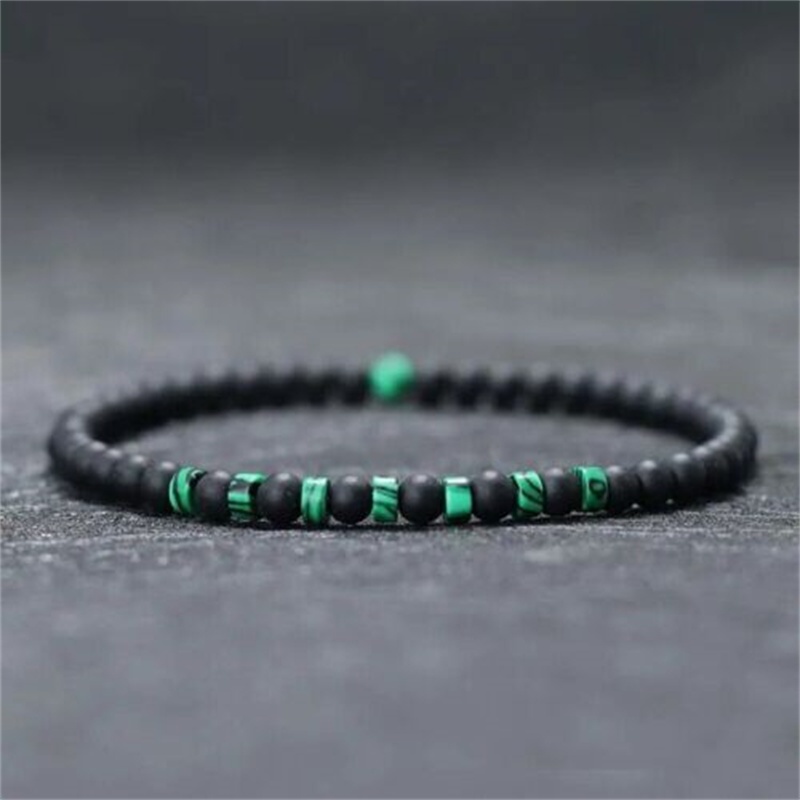 Pulseira De 4mm Minimalista Clássica Contas Casal Malaquita De Pedra Preta Mate Pequena Meditação Yoga Strand Braslet Jewelry
