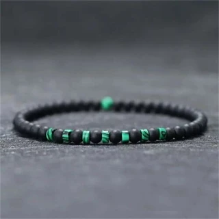 Pulseira De 4mm Minimalista Clássica Contas Casal Malaquita De Pedra Preta Mate Pequena Meditação Yoga Strand Braslet Jewelry