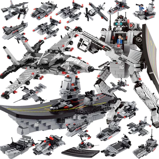 1.000pcs Blocos de construção montados para crianças Meninos Brinquedos Educativos para Carros Brinquedos para Carros Robô Tanque Porta-aviões Modelo de Navio de Guerra Educacional Série de Polícia de Cruzeiros Série Militar Mecha