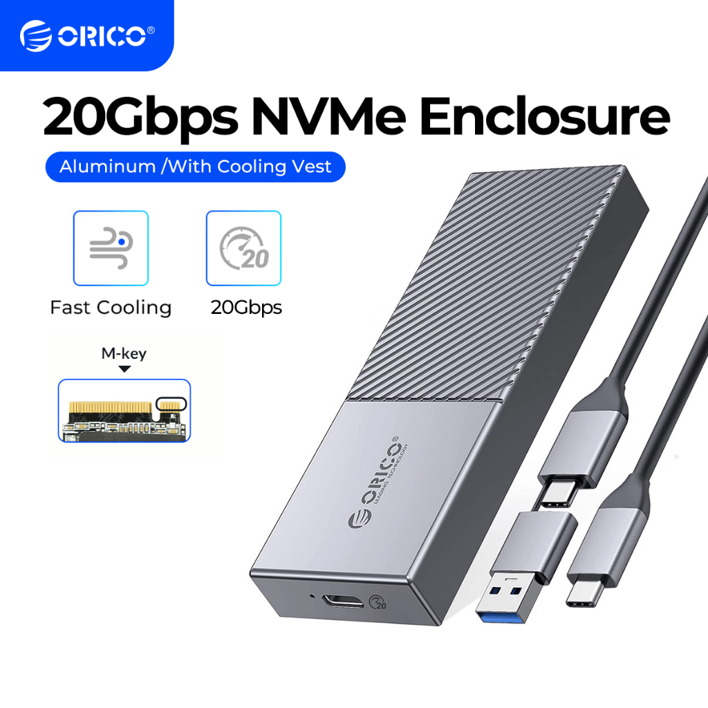 Leitor De Caixa ORICO 20Gbps USB C Para M . 2 NVMe SSD 3.2 Gen2x2 PCIe-Key Estado Sólido Adaptador Externo De Alumínio M2 Capa Suporte UASP