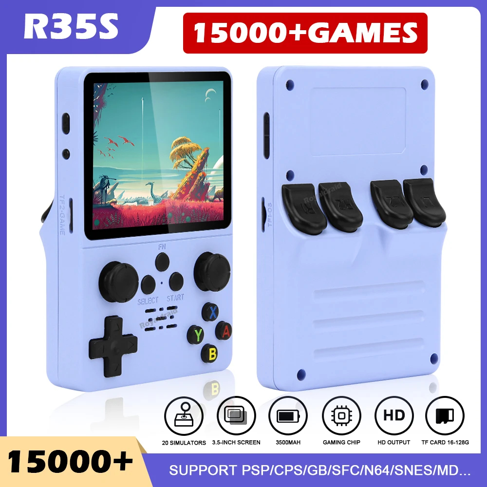 R35S Reprodutor De Jogos Portátil Para PS1/N64/PSP Máquina Retro Console De Vídeo Game De 3,5 Polegadas 640 * 480 IPS Full Fit Screen RK3326