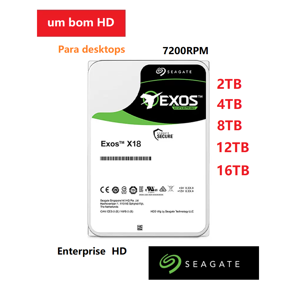 HD Seagate 2TB/4TB/8TB/12TB Enterprise , 7200RPM , 256MB , 3.5', SATA3 PC De Mesa Com Disco Rígido