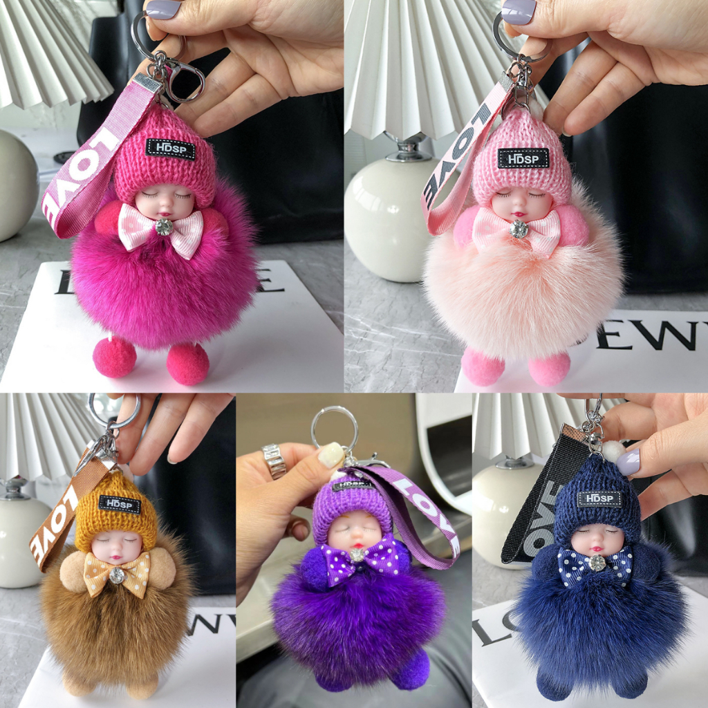 Chaveiro Pompom bebê feminino Simulação Doll Keychain /Mochila
