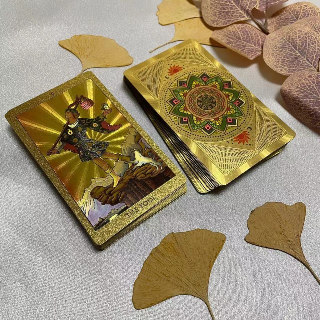 12 × 7cm À Prova D'água Deck De Tarô Oráculo Dourado Dobrável De Alta Qualidade Com Guia Inglês Padrão Waite 78 Cards