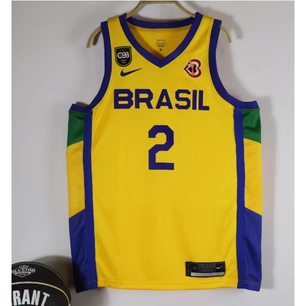 2023 Versão Prensada A Quente Copa Do Mundo De Camisas Da NBA Equipe Brasil # 2 Camisa De Basquetebol Yago