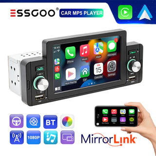 Essgogoo Leitor De Carro Único 1 Din 5 " Car Player Multimídia Bluetooth MP5 Com Receptor Auto FM Carplay Android Rádio Tela Sensível Ao Toque