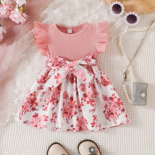 Vestido Floral Estilo Coreano para Crianças 3-24 Meses Verão Princesa Manga Linda
