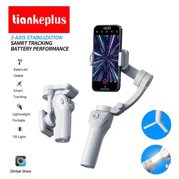 Estabilizador De gimbal Para smartphone Tiankoplus , Telefone Celular De 3 Eixos , Bastão De selfie Com Luz De Preenchimento , Rosto Seguindo