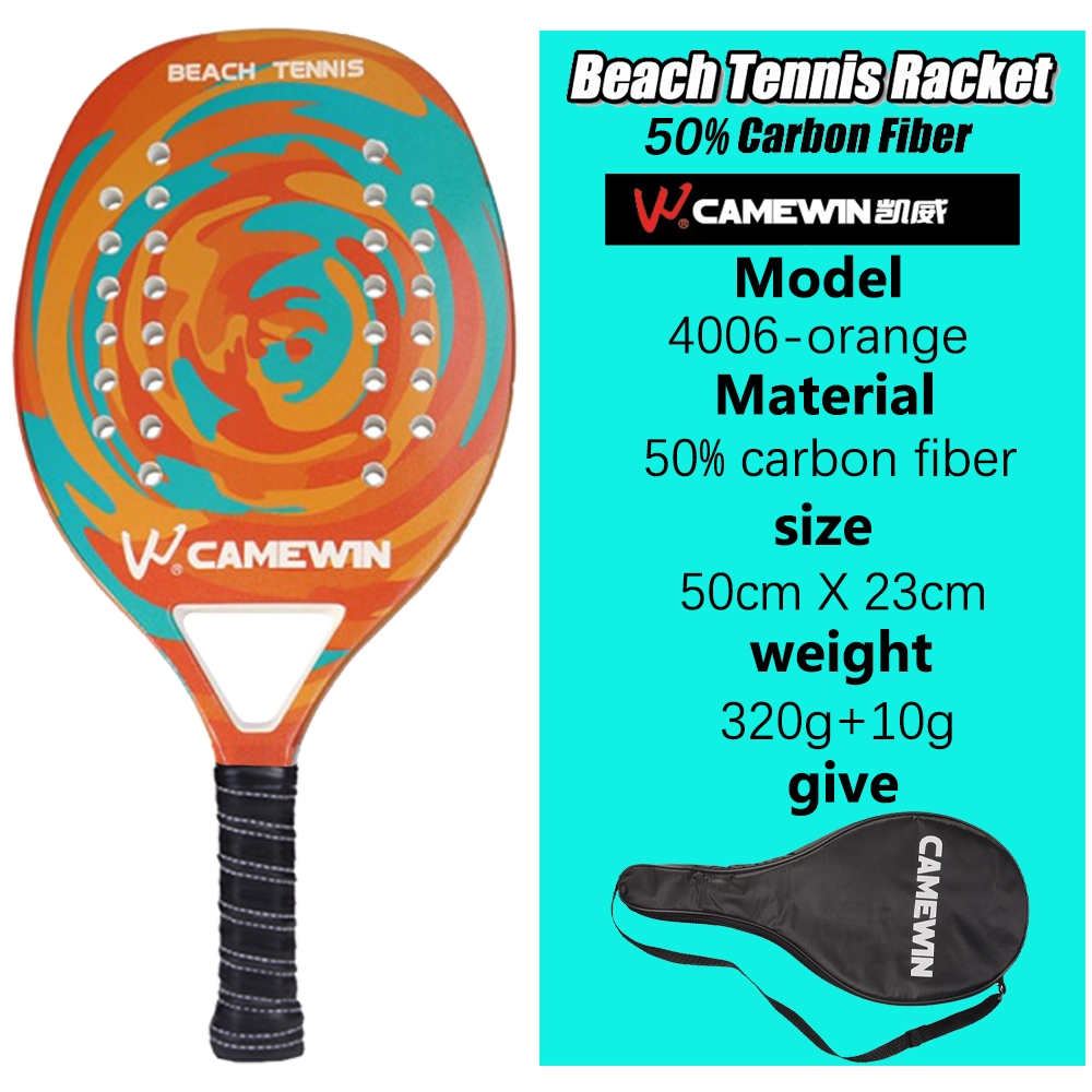Camewin-Full Carbon Fiber Rough Beach Tennis Racket Com Bolsa , 3K ...