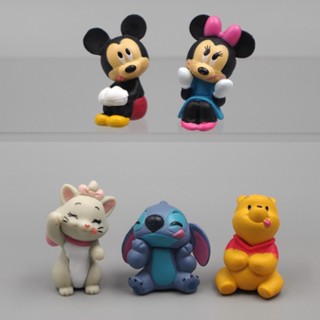 5Pcs/Set Disney Anime Cartoon Mickey Mouse Winnie the Pooh Minnie Stitch Cat Bear Q Versão Figuras De Ação Em PVC Modelo Doll Toys